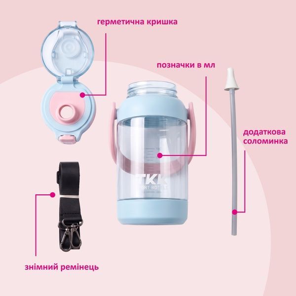 купити Спортивна пляшка для води з великою пластиковою ручкою для перенесення 1000мл