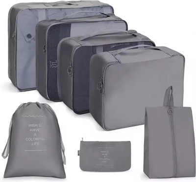Органайзери для подорожей, сумки для зберігання багажу з сумкою для взуття, 7 одиниць у наборі; колір Сірий 60383 фото