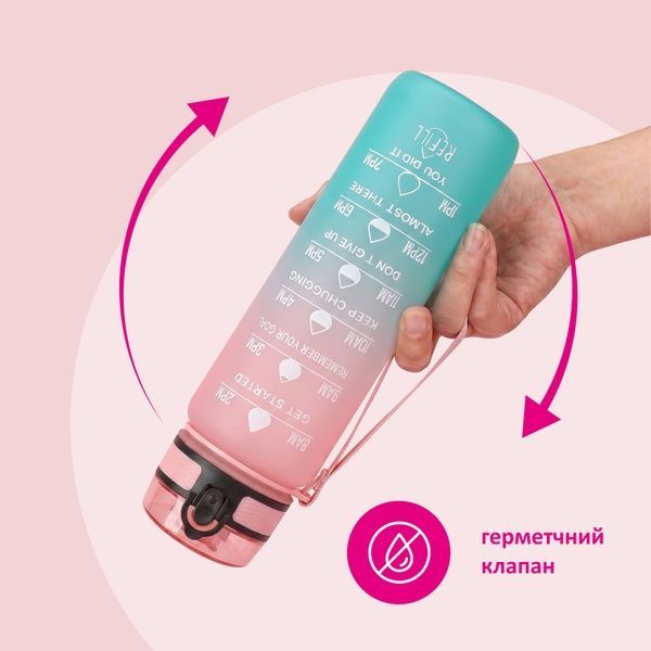 купити Мотивуюча пляшка для води з часовою шкалою BPA Free 1000мл