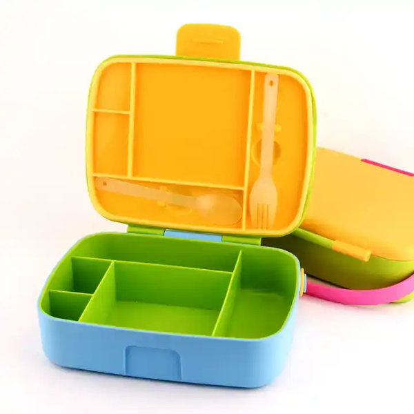Ланч-бокс дитячий яскравого кольору контейнер для обідів зі столовими приборами в комплекті; Зелено-жовтий колір 7000201 фото
