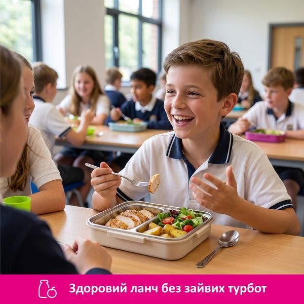 купити Ланч-бокс із металевим шаром на 2 відділення для їжі, зі столовими приладами (2 кольори)