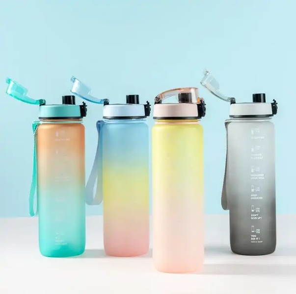 Мотивуюча пляшка для води з часовою шкалою BPA Free (Жовто-рожева) KU-700027 фото