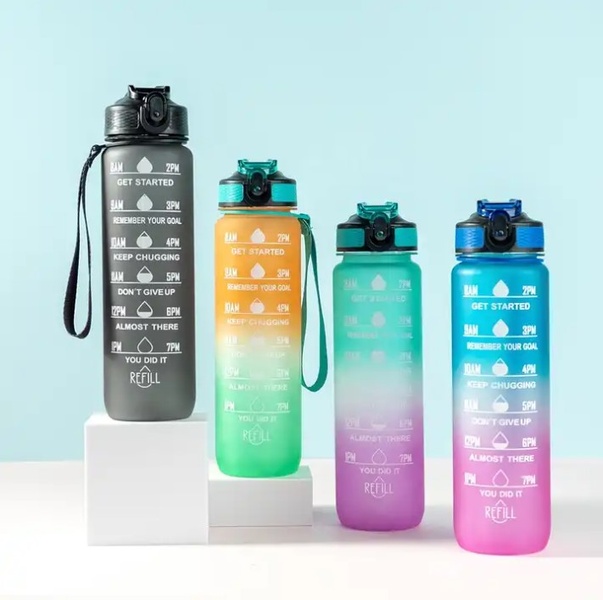 Мотивуюча пляшка для води з часовою шкалою BPA Free (Рожево-синя) 700027 фото