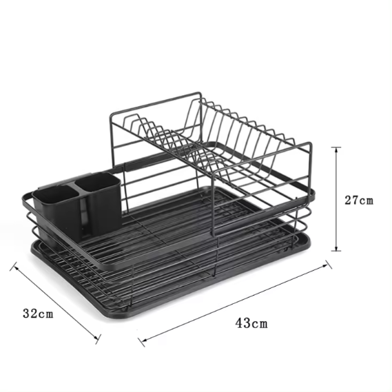 Двоярусний органайзер для сушіння посуду на кухню - чорний колір 700141 фото