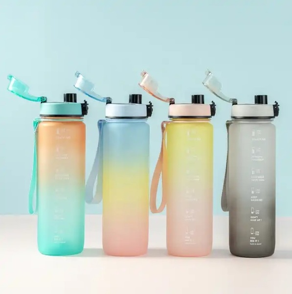 Мотивуюча пляшка для води з часовою шкалою BPA Free (Жовто-рожева) 700027 фото