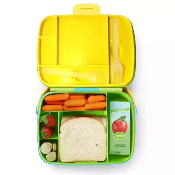 Ланч-бокс дитячий яскравого кольору контейнер для обідів зі столовими приборами в комплекті; Жовто-рожевий колір 7000202 фото