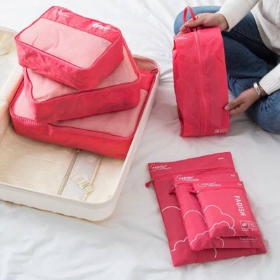 Органайзери дорожні для компактного зберігання, набір із 7 предметів з поліестеру; колір Рожевий 700140 фото