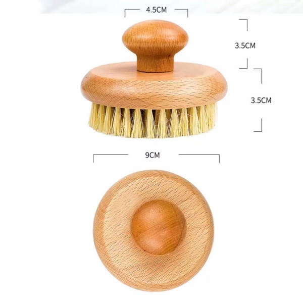 Щітка круглої форми дерев'яна із щетиною з агави 9см для сухого масажу KU-604297 фото