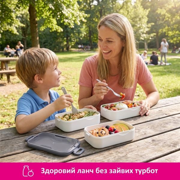 купити Ланч-бокс трирівневий з комплектом столових приладів, 2400мл